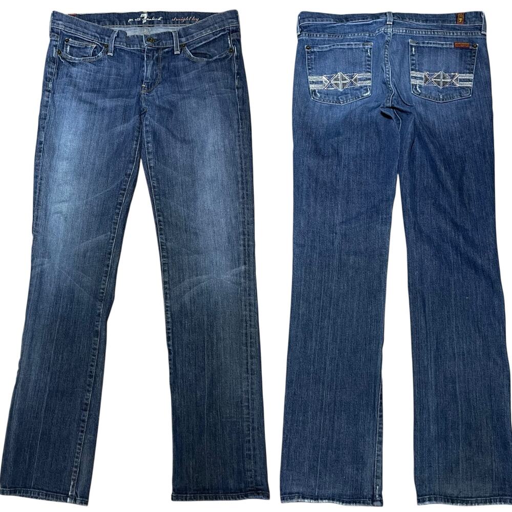 7 for All Mankind Jeans Straight Leg Embroidered Super Low Rise